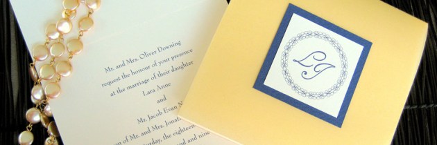 Gold and Sapphire Blue Square Wedding Invitation