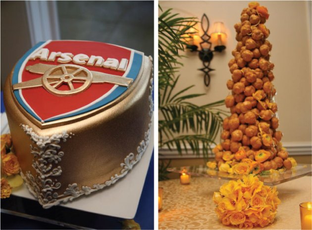 Croquembouche Wedding Cake & Arsenal Football Grooms Cake