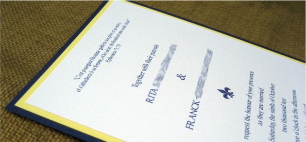 Sapphire & Lemon Yellow Fleur de Lis Wedding Invitation