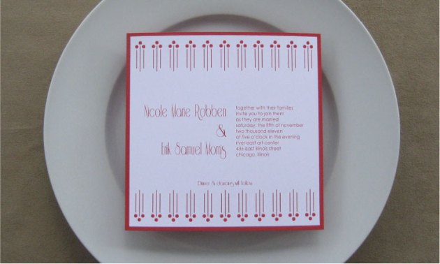 Red Retro-Mod Wedding Invitation