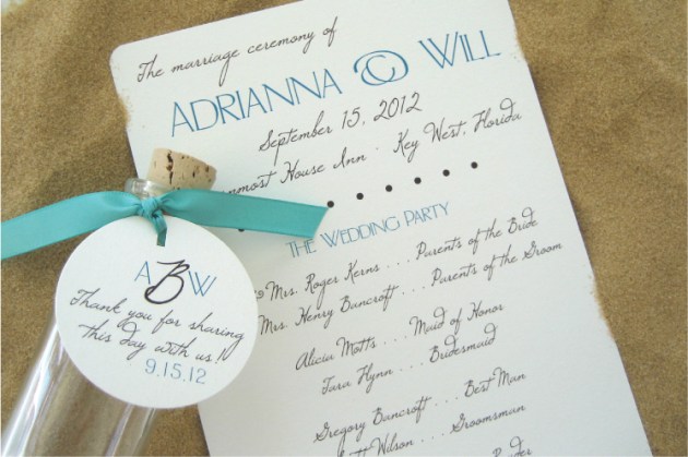Aqua blue wedding program and favor tag
