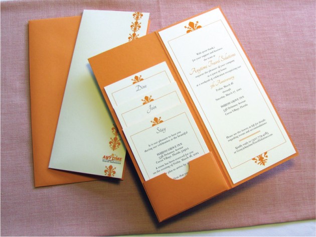 Orange and cream white corporate custom-designed pocket invitation