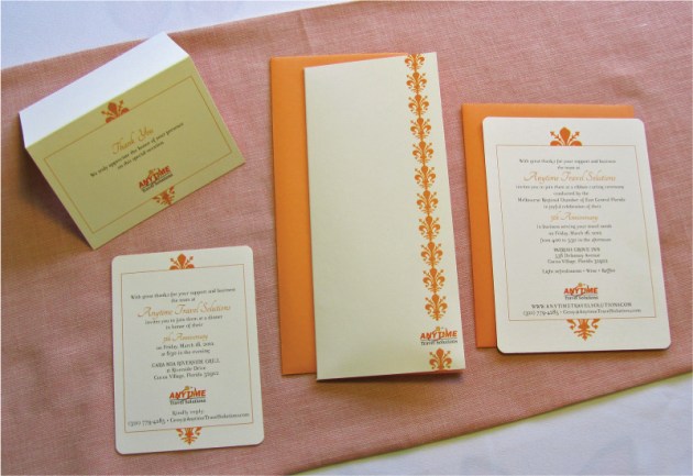 Orange and cream white custom-designed corporate anniversary invitation