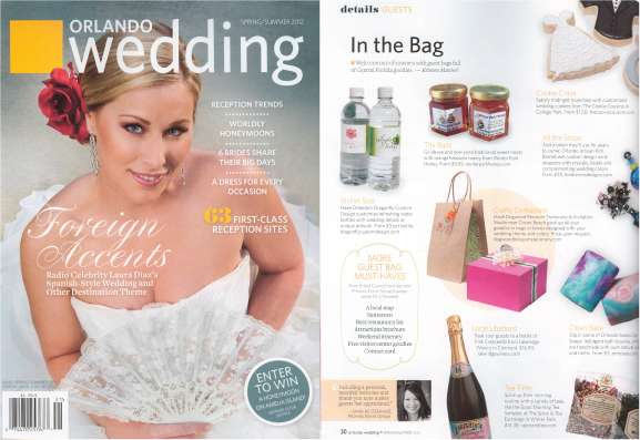 Celadon green and tangerine, hot pink and emerald green wedding welcome bags