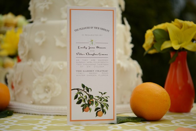 Orange wedding invitation by Dogwood Blossom Stationery