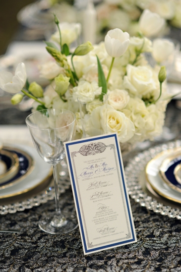 Royal Blue Wedding Reception Menus by Dogwood Blossom Stationery