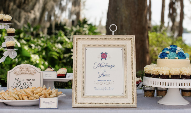 The Canovas Photography, Dogwood Blossom Stationery, Cypress Grove Estate House, dessert table sign, Orlando wedding