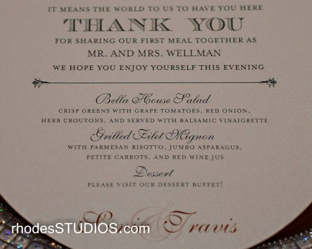 Glittery wedding menu